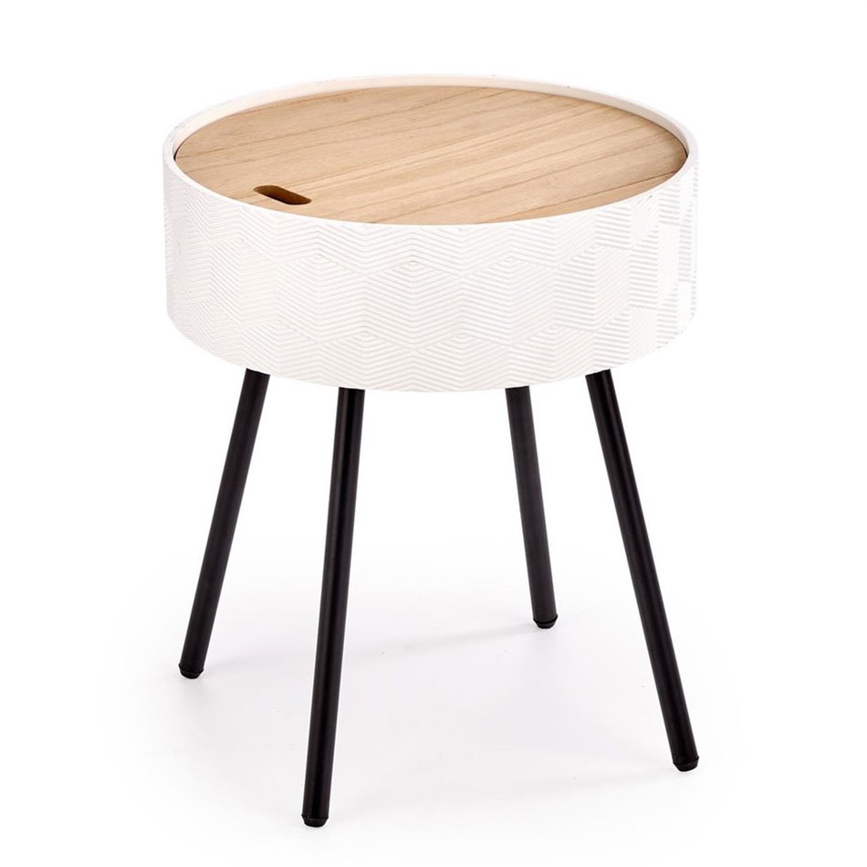 Side table Haura, white, MDF/steel,  D38cm, H45cm