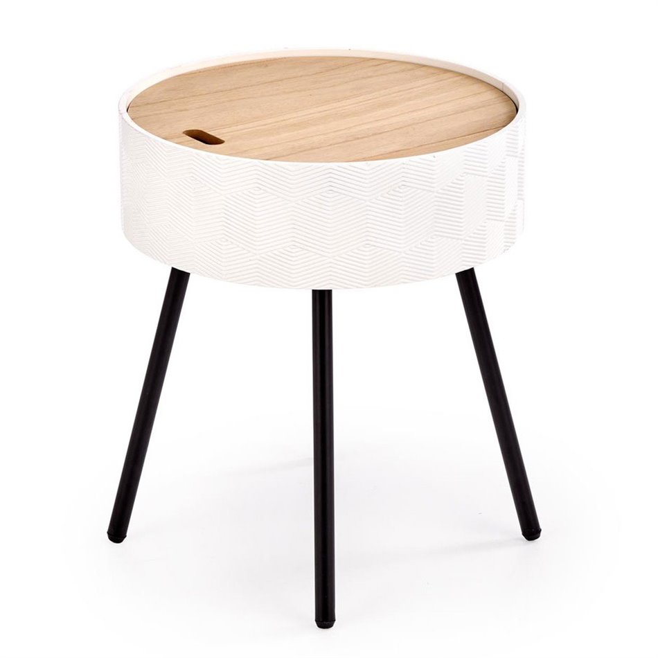 Side table Haura, white, MDF/steel,  D38cm, H45cm