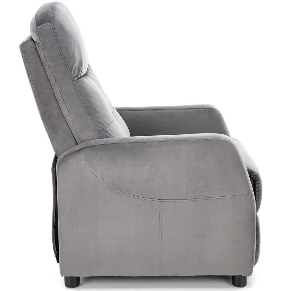 Recliner chair Helipe, grey velvet, H103-76x64x84-135cm, seat H48cm