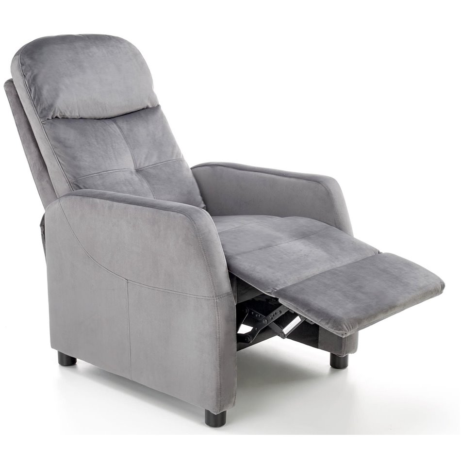 Recliner chair Helipe, grey velvet, H103-76x64x84-135cm, seat H48cm