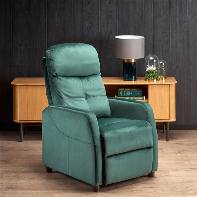 Recliner chair Helipe, dark green velvet, H103-76x64x84-135cm, seat H48cm
