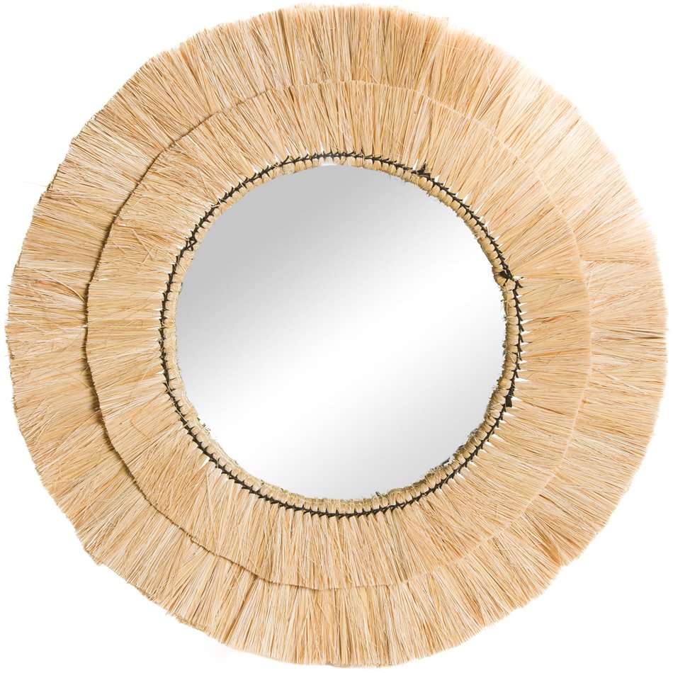 Mirror Raphia Alba, reed/iron/glass, D57cm