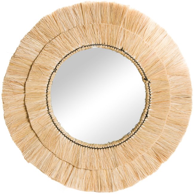 Mirror Raphia Alba, reed/iron/glass, D57cm