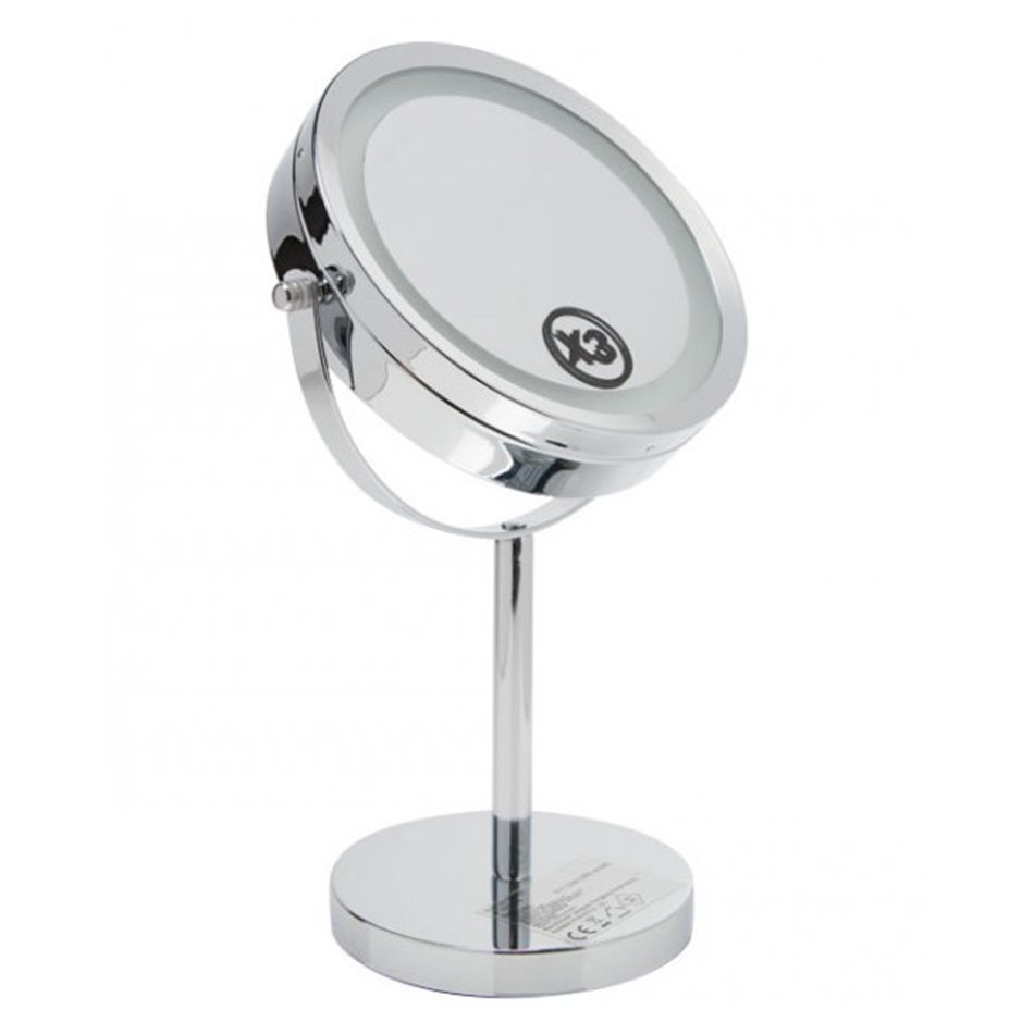 Mirror on stand with LED, D19cm