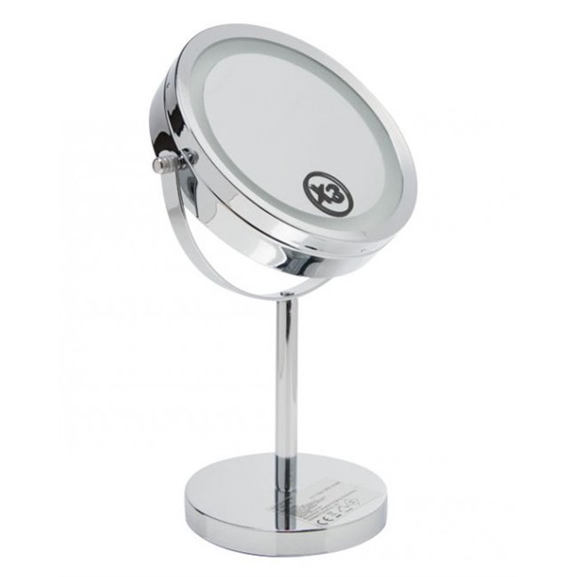 Mirror on stand with LED, D19cm