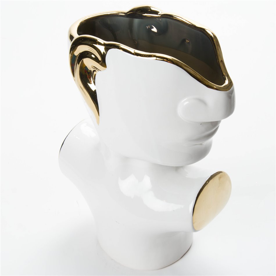Vase Face, white/golden, 20x11x28cm