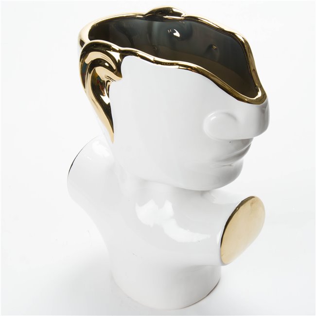 Vase Face, white/golden, 20x11x28cm