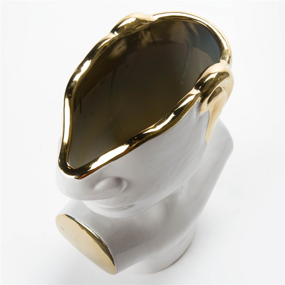 Vase Face, white/golden, 20x11x28cm