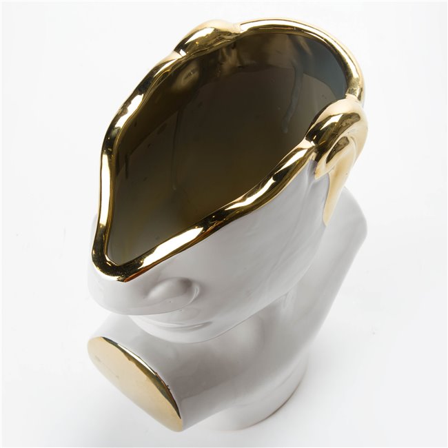 Vase Face, white/golden, 20x11x28cm
