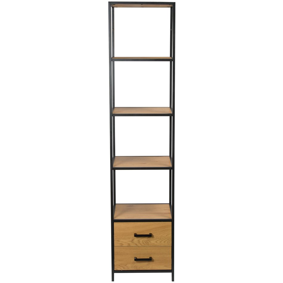 Bookcase Seaford, oak/black frame, H185x42x35cm