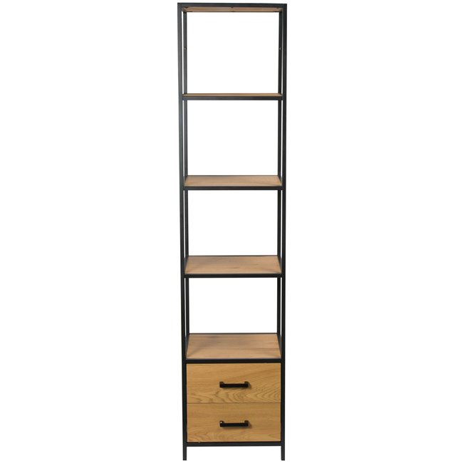 Bookcase Seaford, oak/black frame, H185x42x35cm