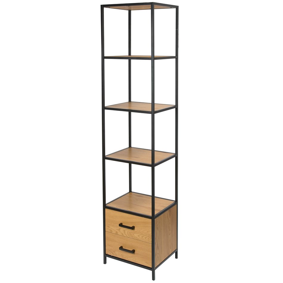Bookcase Seaford, oak/black frame, H185x42x35cm