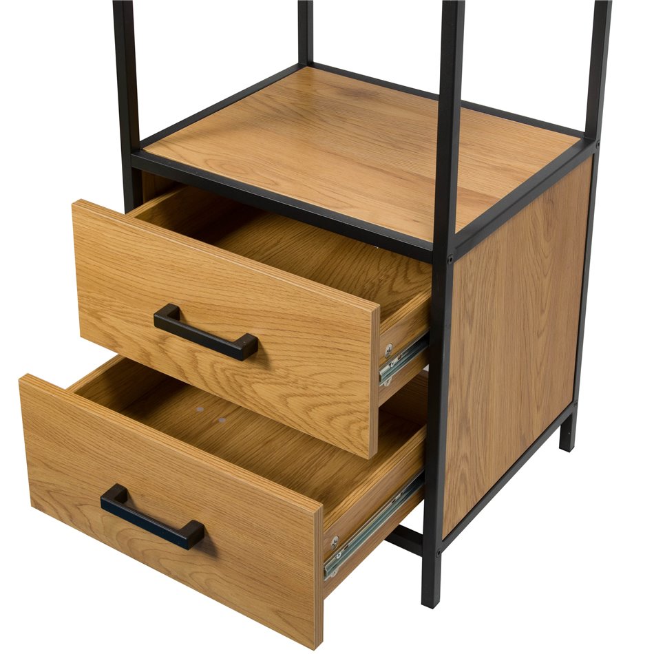 Bookcase Seaford, oak/black frame, H185x42x35cm