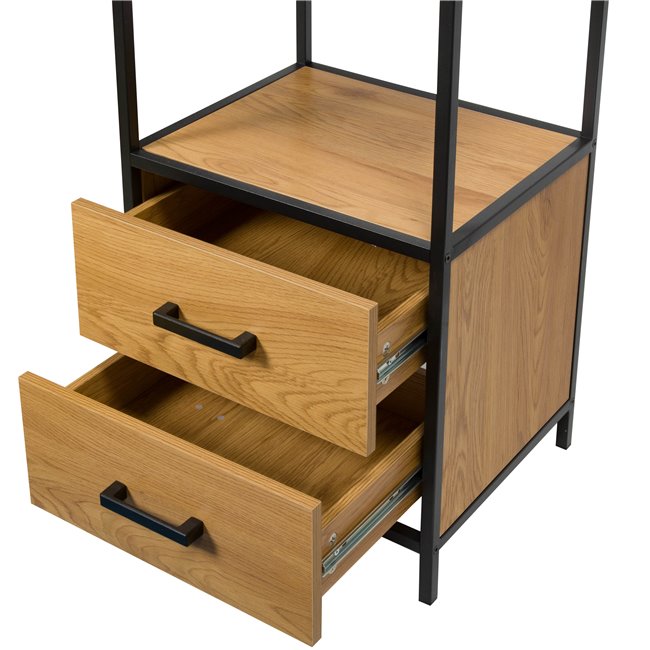 Bookcase Seaford, oak/black frame, H185x42x35cm