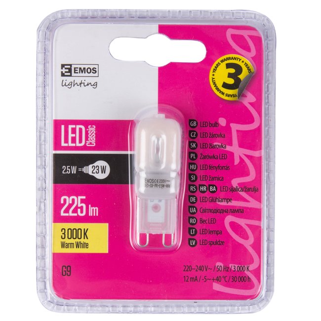 LED Bulb warm white, G9 2.5W, 225lm, 3000K