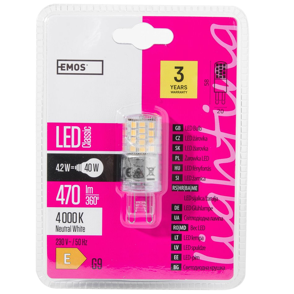 LED Лампочка нейтрально-белая, G9 4.2W, 470lm, 4000K