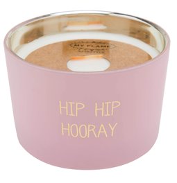 Scented soy candle in glass jar Hip hip hooray, pink, 25 h, H5cm, D7.5cm