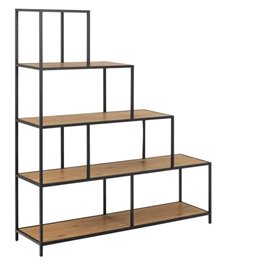 Bookcase Seaford II, imitation oak/black frame, H150x135x35cm