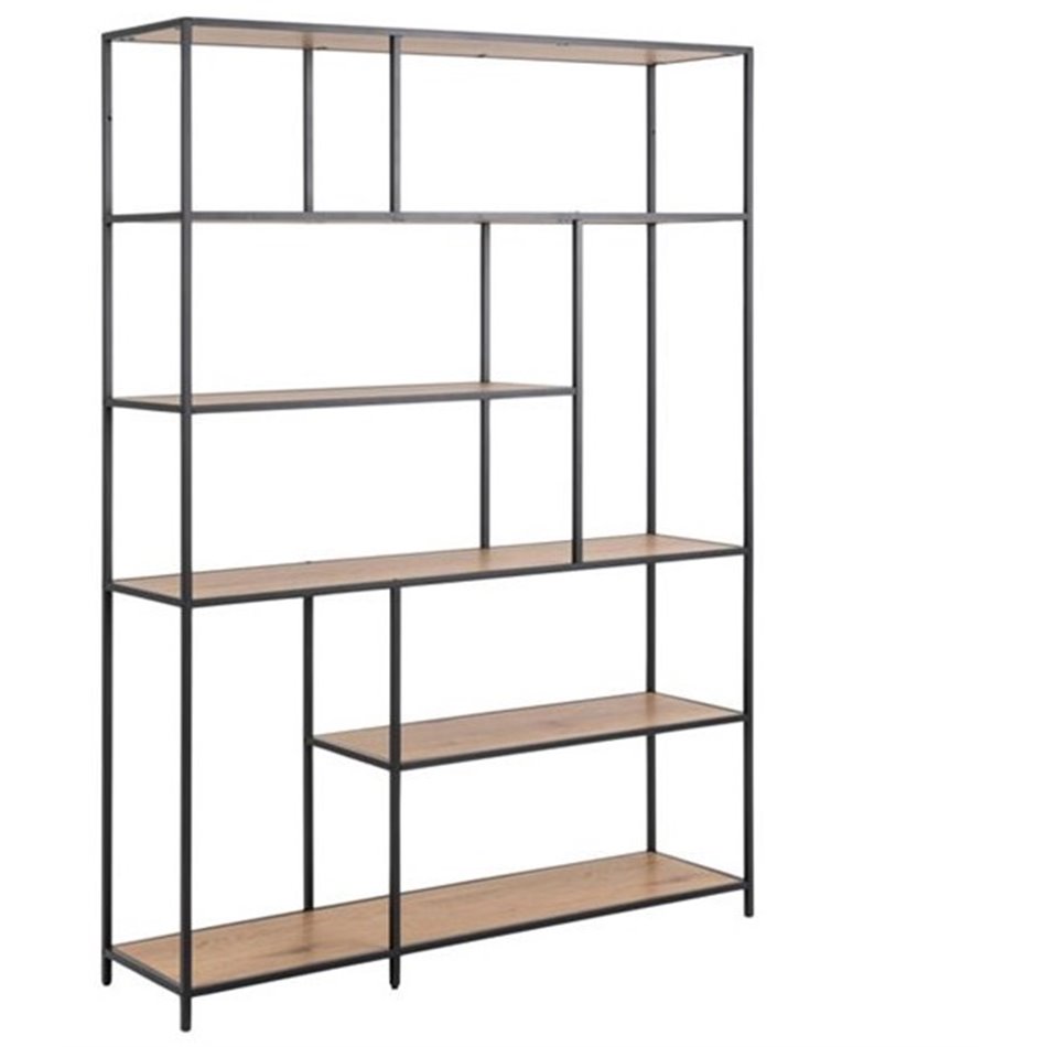 Bookcase Seaford, oak/black frame, H185x135x35cm