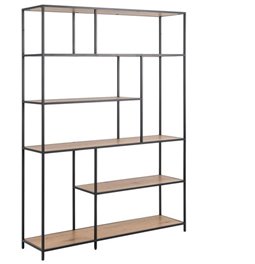 Bookcase Seaford, oak/black frame, H185x135x35cm