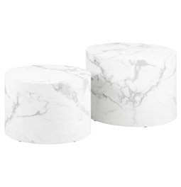 Coffee table set Aice, white marble look, H40xD58cm 
