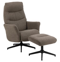 Armchair Alondo with footstool, brown, H112x75x83cm, seat height 47cm