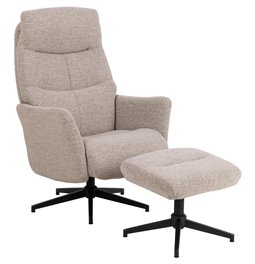 Armchair Alondo with footstool, beige, H112x75x83cm, seat height 47cm