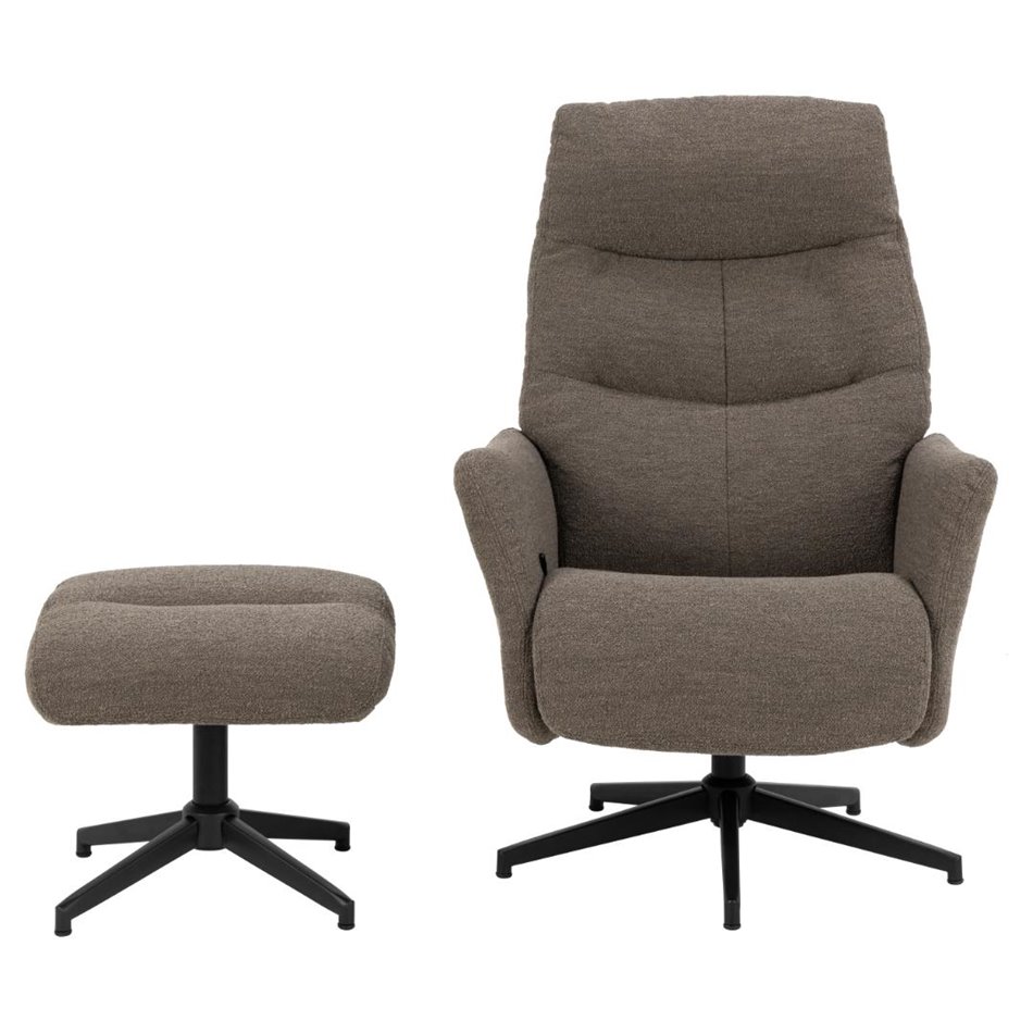 Armchair Alondo with footstool, brown, H112x75x83cm, seat height 47cm