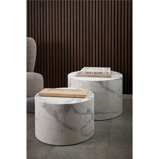 Coffee table set Aice, white marble look, H40xD58cm 