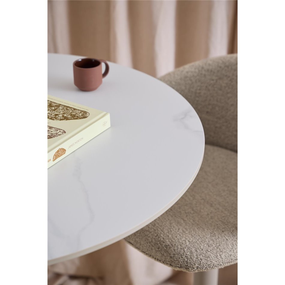 Bar table Alta, white marble look, H105xD80cm 