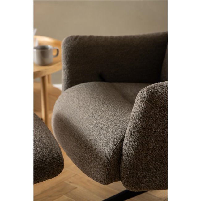 Armchair Alondo with footstool, brown, H112x75x83cm, seat height 47cm
