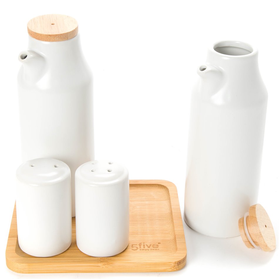 Oil and vinegar set, bamboo/ceramic,15.3 x13.3 x18cm