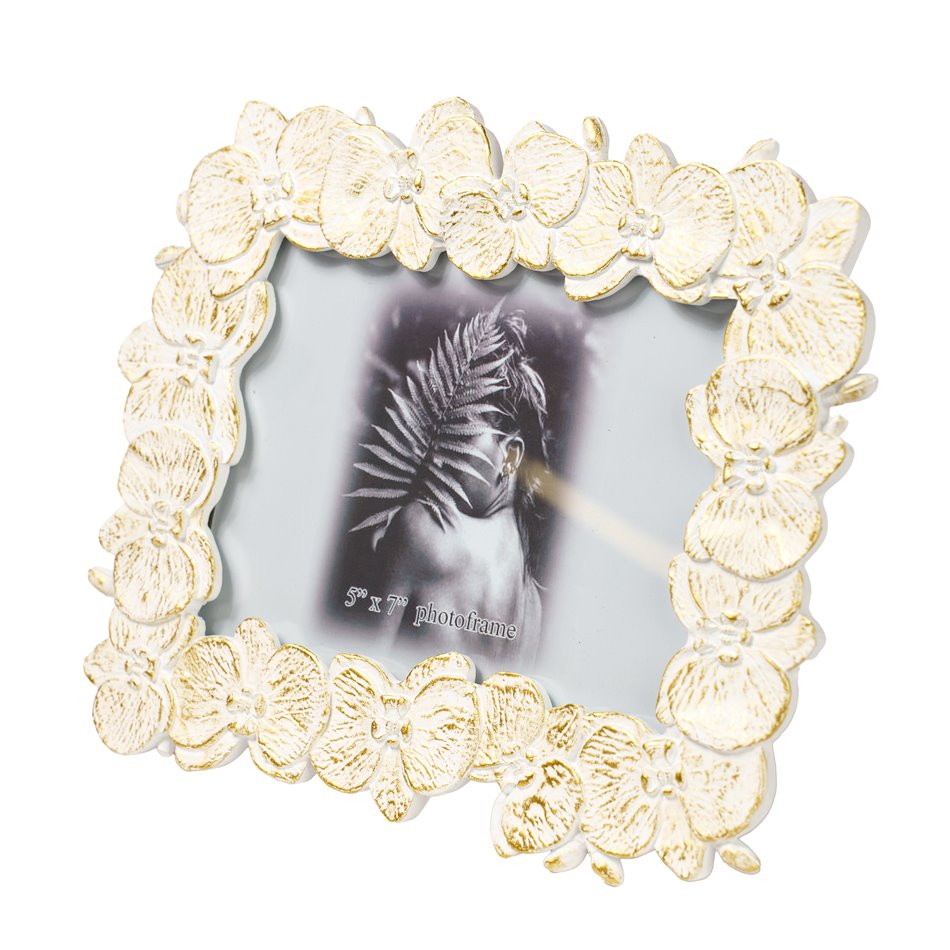 Photo frame Flower, white/gold color, 13x18cm