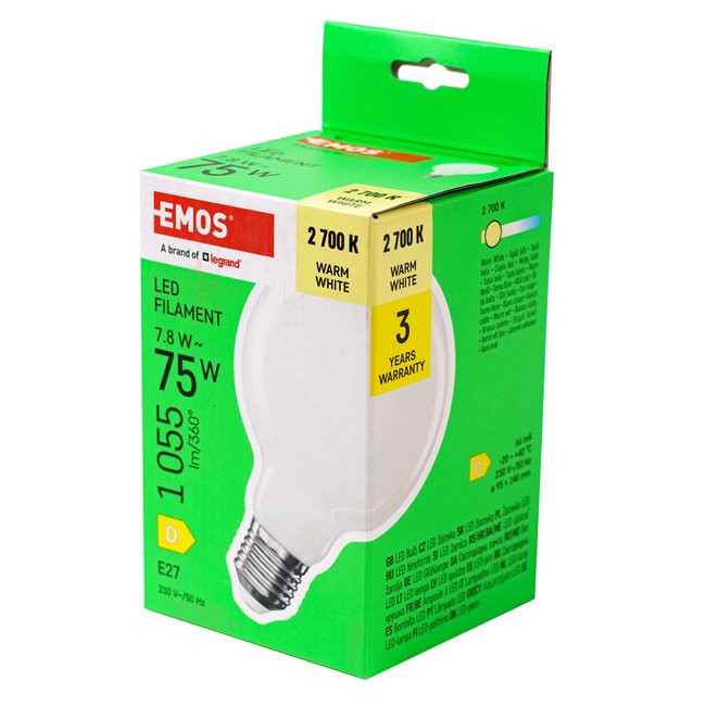 LED Bulb warm white, E27 7.8W, 1055lm, 2700K, H14x9.5x9.5cm