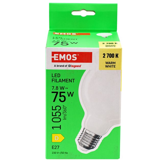 LED Bulb warm white, E27 7.8W, 1055lm, 2700K, H14x9.5x9.5cm