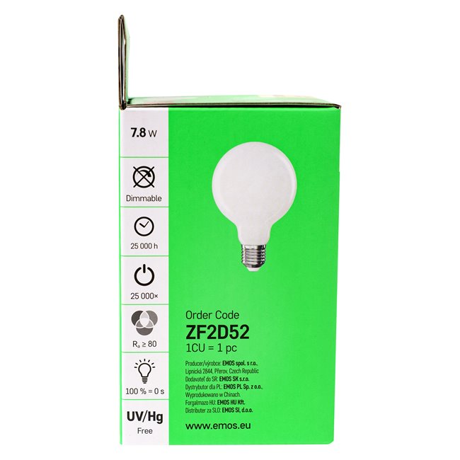 LED Bulb warm white, E27 7.8W, 1055lm, 2700K, H14x9.5x9.5cm