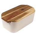 Bread box with acacia wood lid, white/natural, H19x33x12cm
