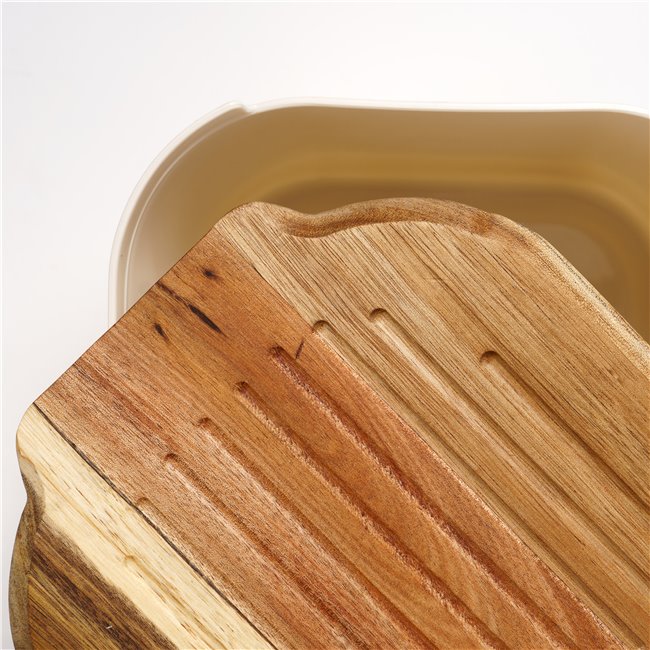 Bread box with acacia wood lid, white/natural, H19x33x12cm