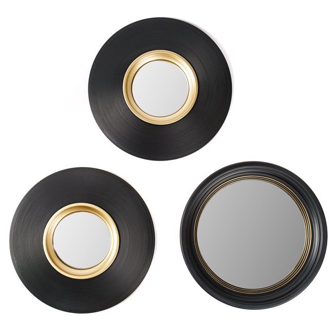 Wall mirror Convex, set 3, black/gold color, D25.5x2.5cm