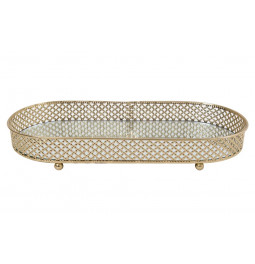 Tray with mirror S, metal, gold colour, 28x13.5x4cm