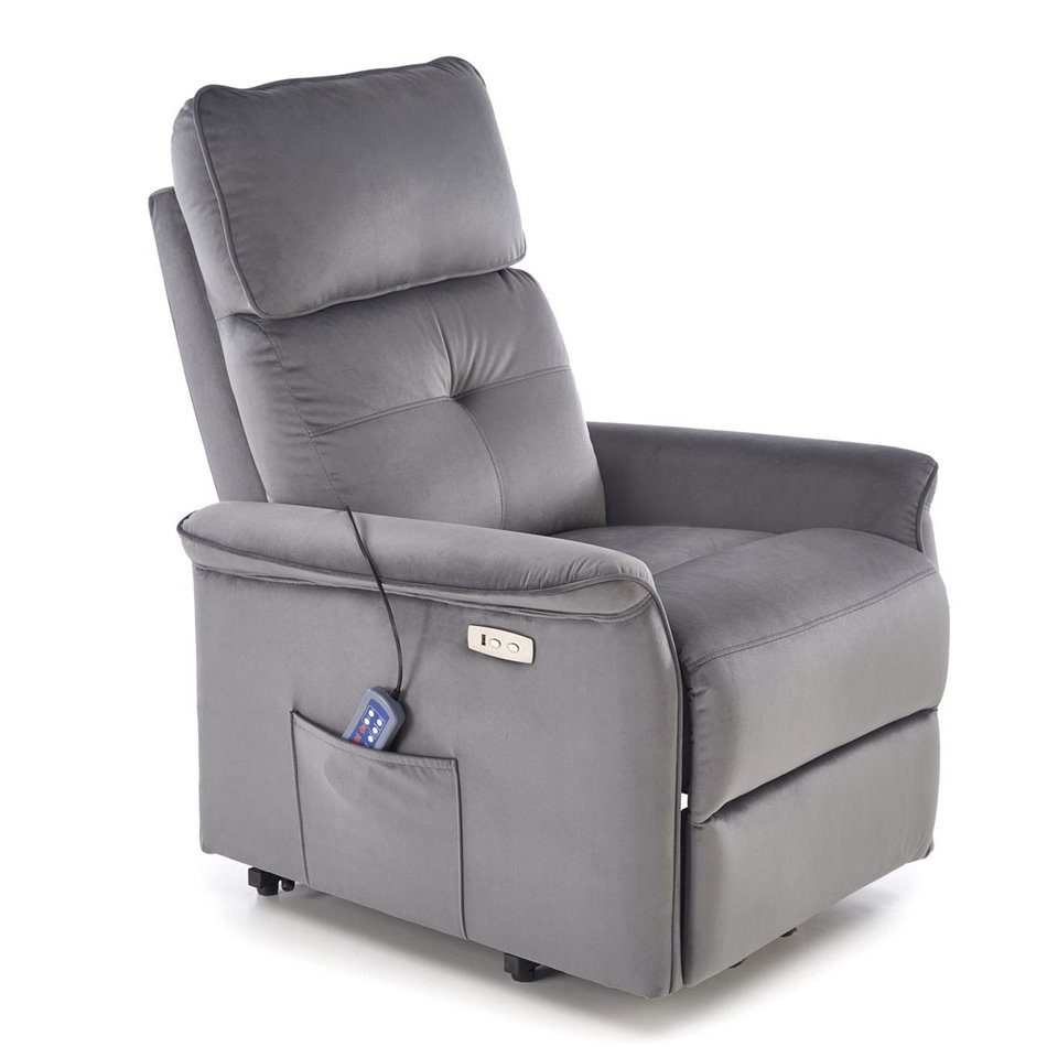Electric recliner with massage function Hemiro, grey, H108-90x80x90-160cm, seat height 51-52cm