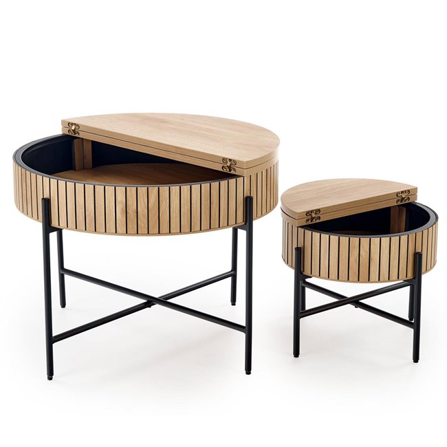 Coffee table set with storage space Hante, natural/black, H50x D67cm, H40x D36cm 