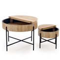 Coffee table set with storage space Hante, natural/black, H50x D67cm, H40x D36cm 