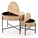 Coffee table set with storage space Hante, natural/black, H50x D67cm, H40x D36cm 