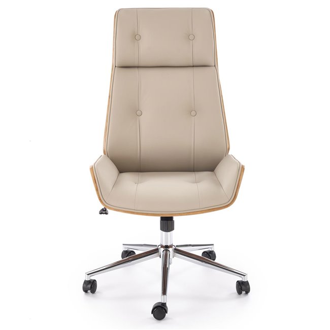 Office chair Hebstero, walnut/beige color, eco leather, H114-122x65x60cm, seat height 46-54cm