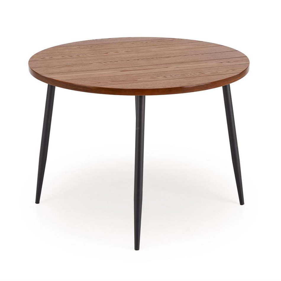 Dining table Harry, walnut/black color, steel/melamine/MDF, D105cm, H75cm 