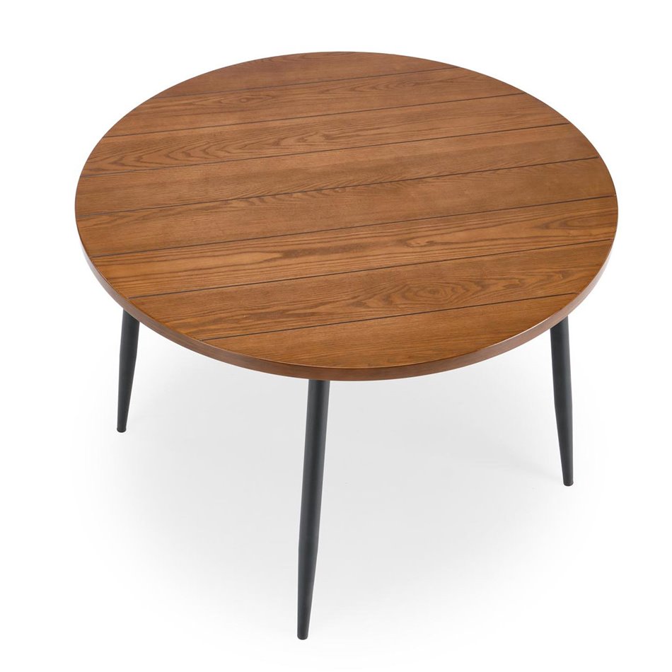 Dining table Harry, walnut/black color, steel/melamine/MDF, D105cm, H75cm 