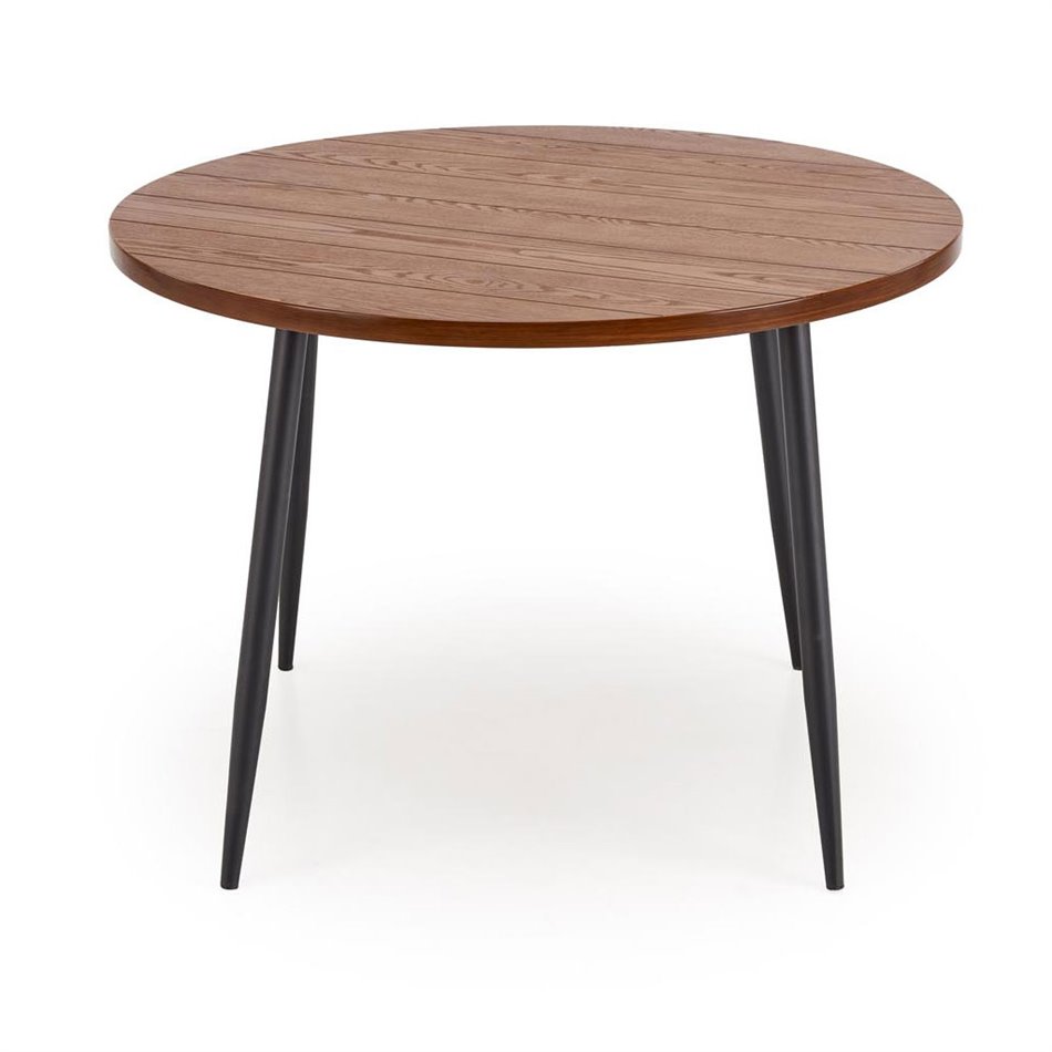 Dining table Harry, walnut/black color, steel/melamine/MDF, D105cm, H75cm 