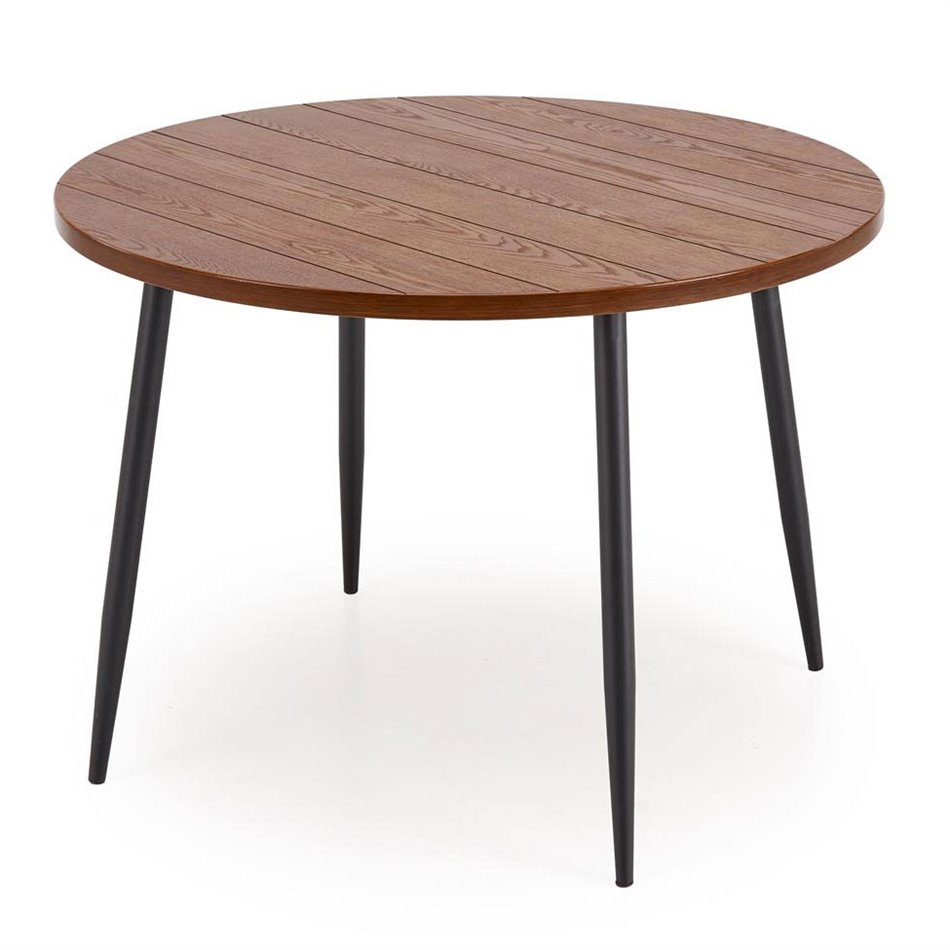 Dining table Harry, walnut/black color, steel/melamine/MDF, D105cm, H75cm 