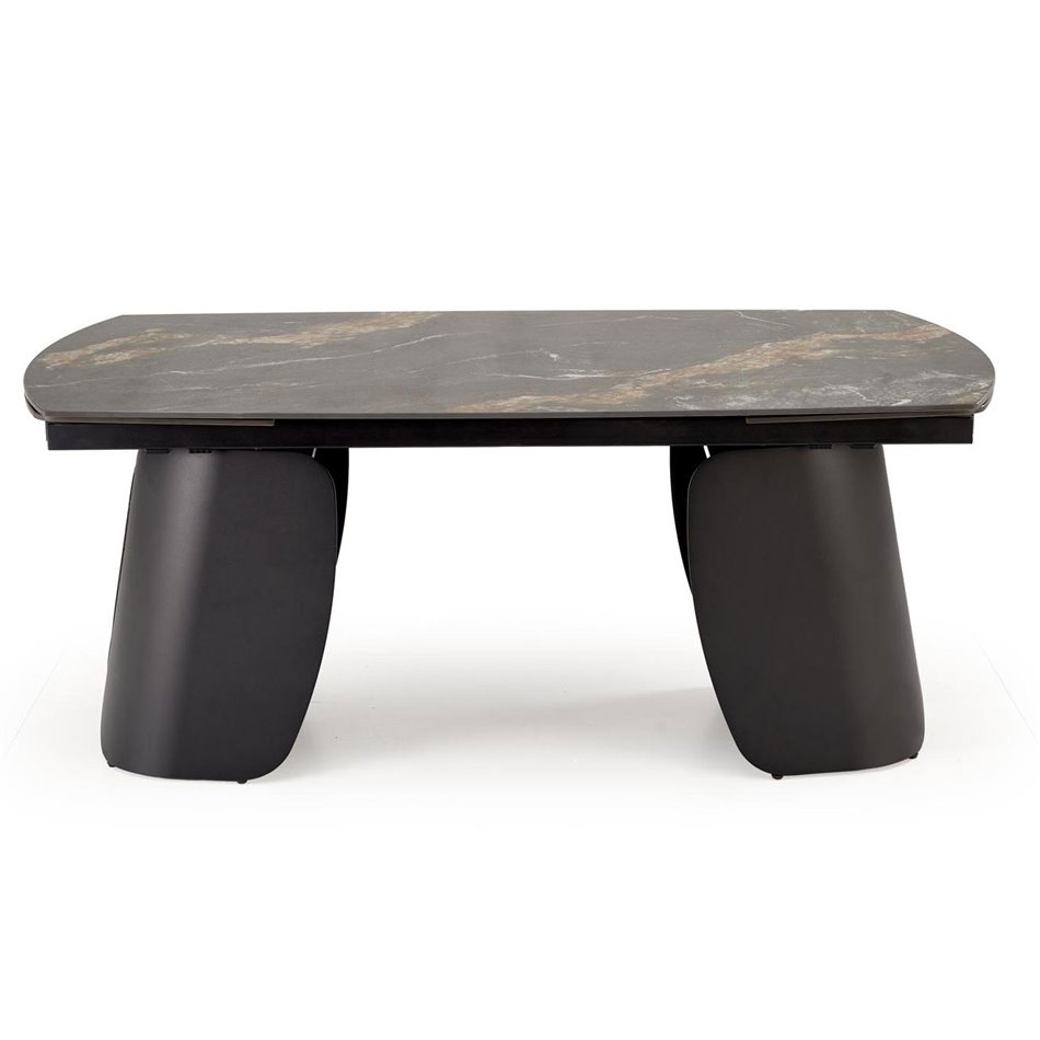 Extendable dining table Horum, black, sintered stone/steel, 180-260x90cm H76cm 